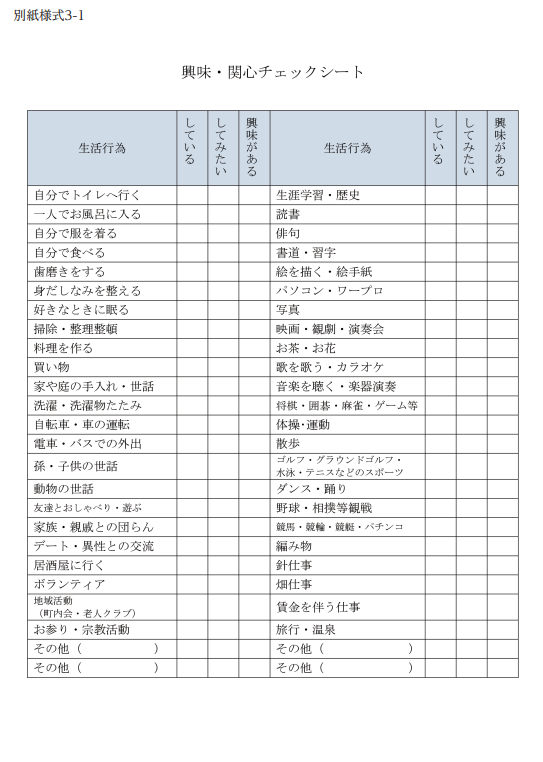興味関心チェックシート(任意)